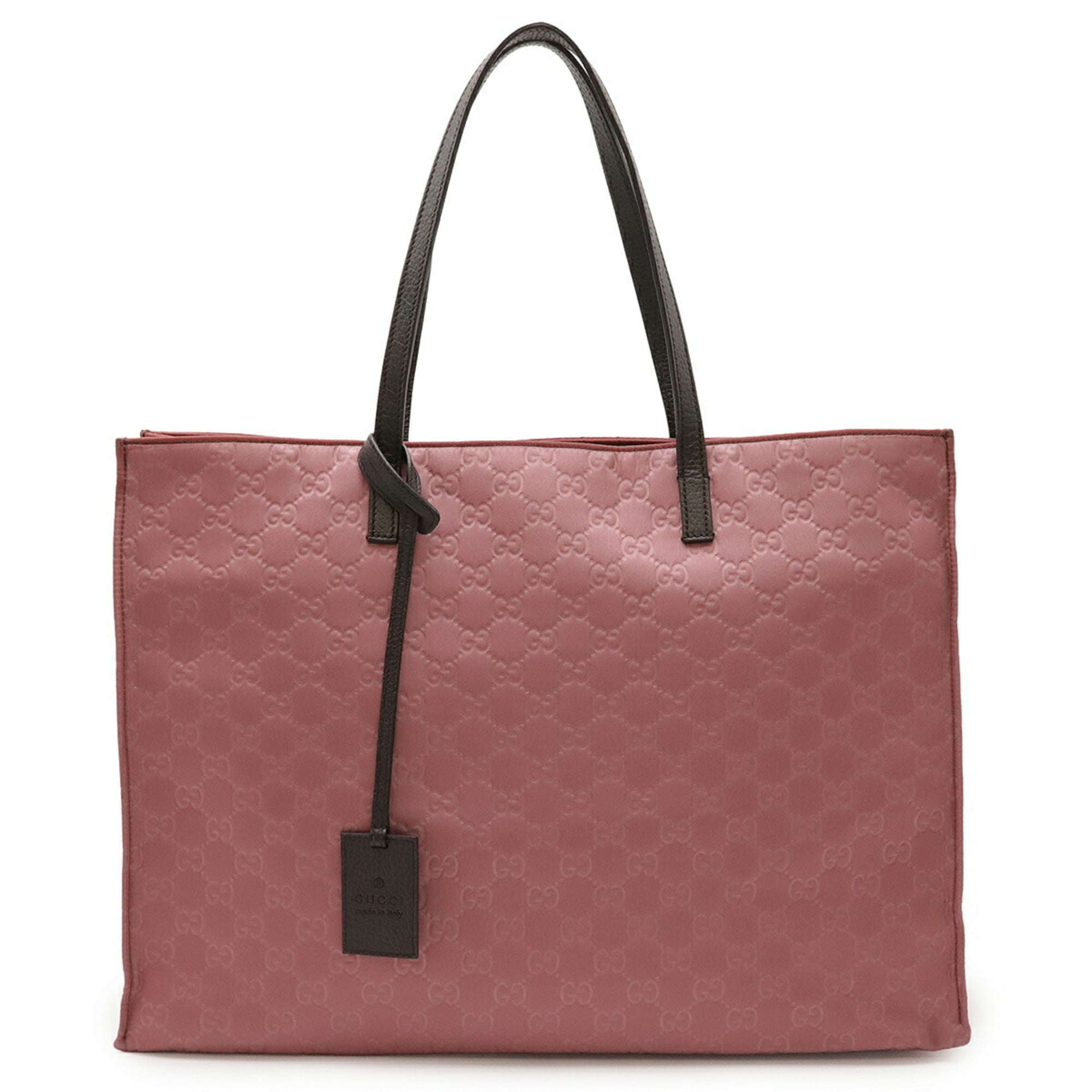 Gucci Dark Brown Pink Nylon Leather Handbag Shoulder Bag Tote Bag (Pre-Owned)