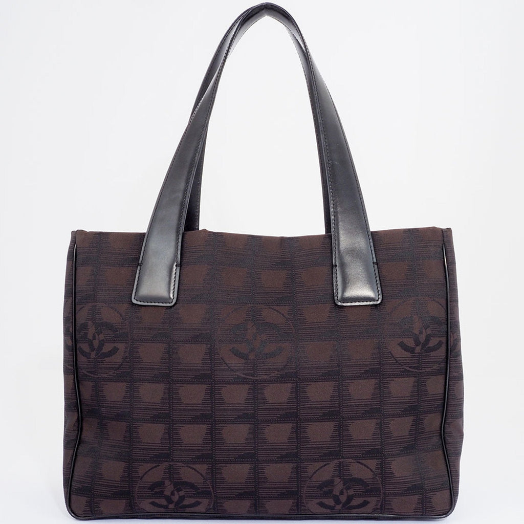 Chanel New Travel Line Brown Jacquard Leather Tote Bag (Pre-Owned)