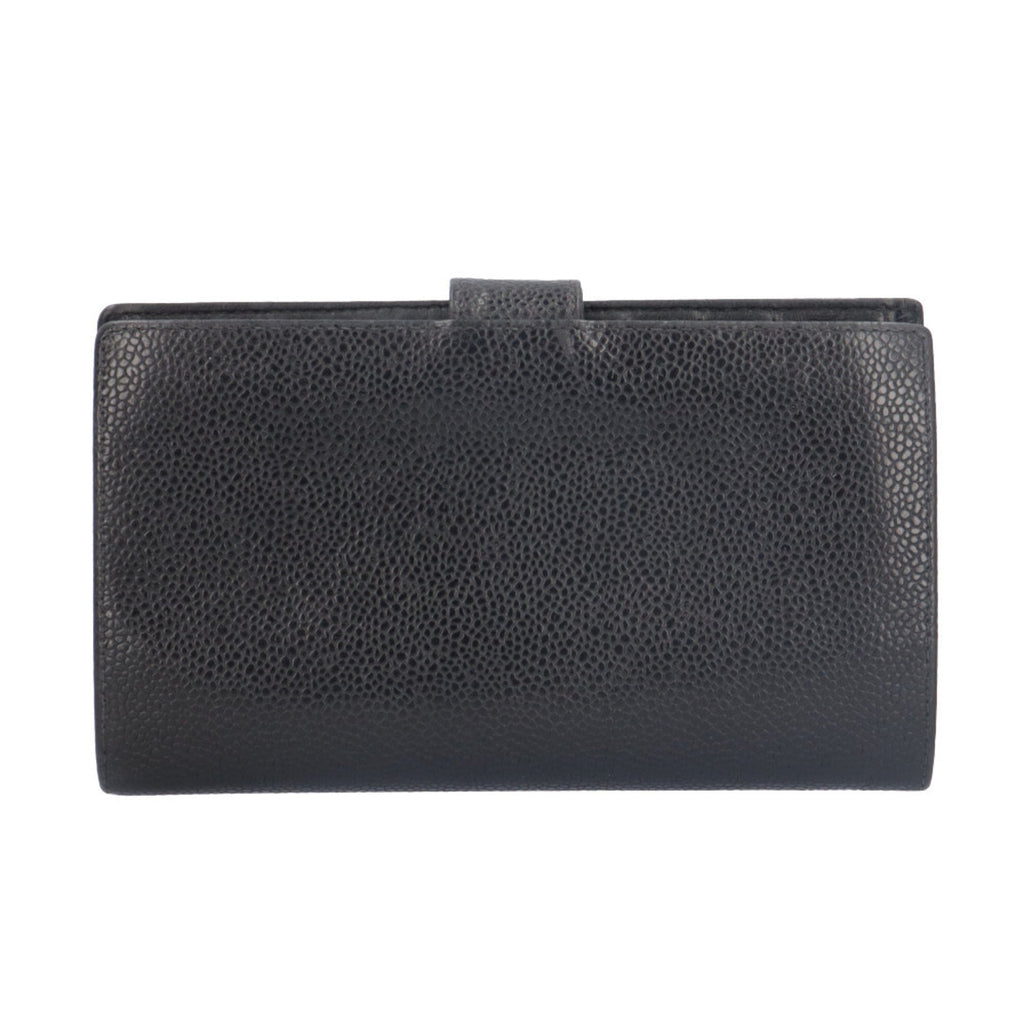 Chanel Black Grained Calfskin Long Wallet (Bi-Fold) (Pre-Owned)