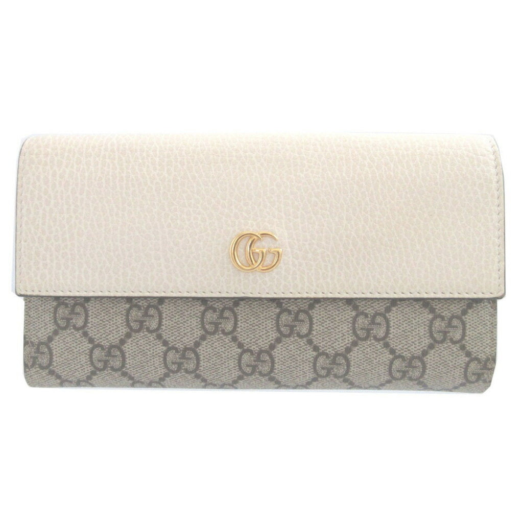 Gucci Beige Ivory Gg Canvas Leather Long Wallet (Bi-Fold) (Pre-Owned)