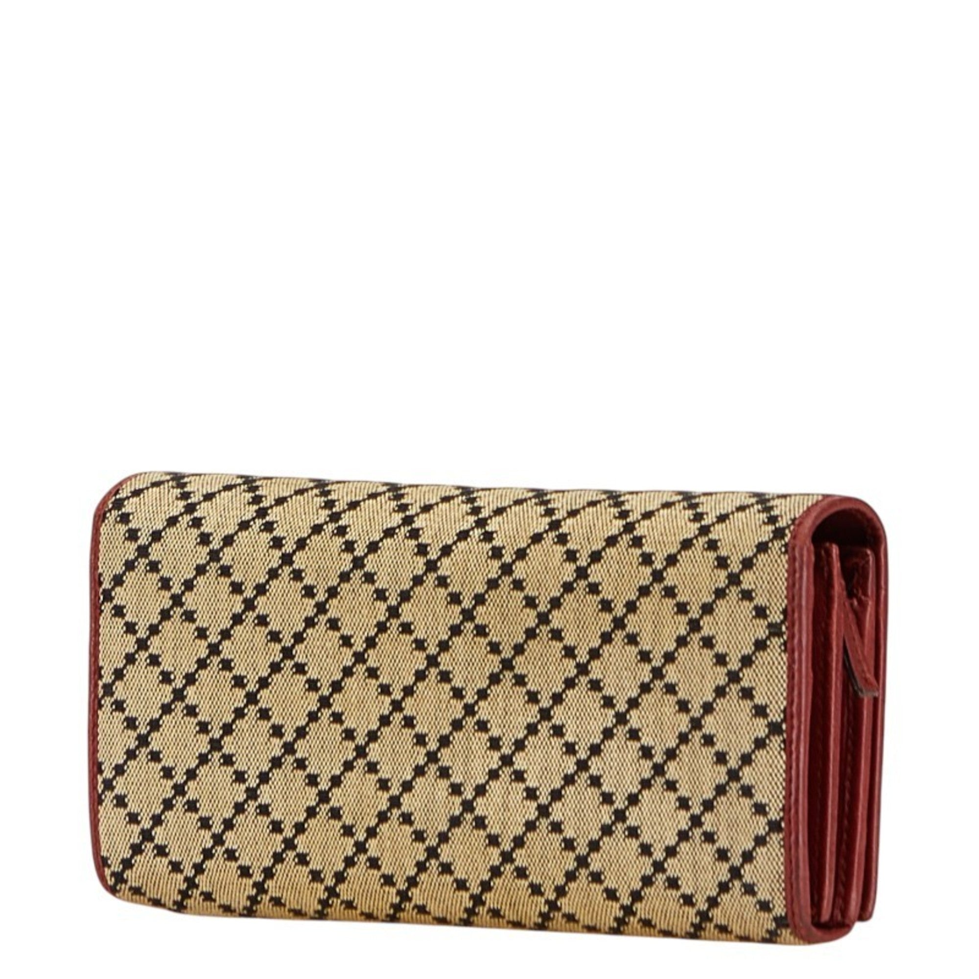 Gucci Beige Red Color Canvas Leather Long Wallet (Bi-Fold) (Pre-Owned)
