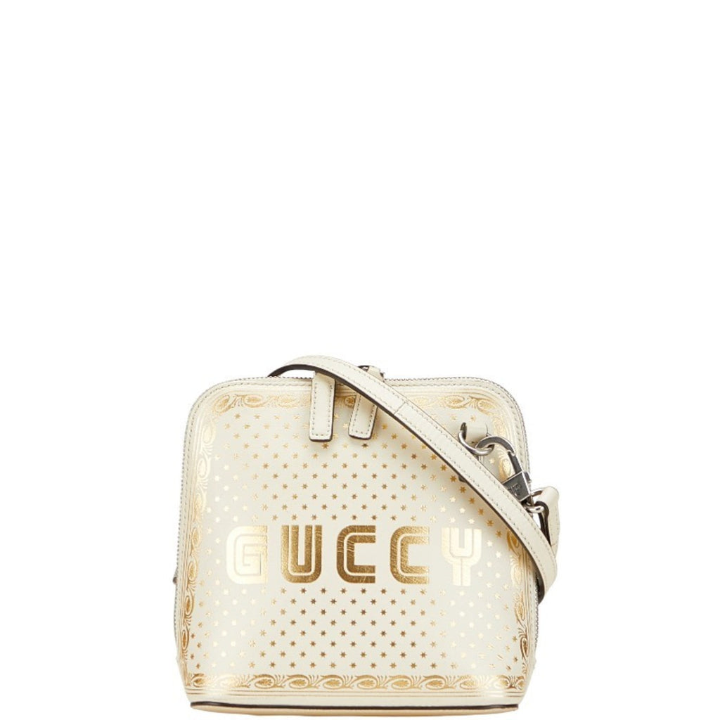 Gucci Gold White Leather Shoulder Bag (Pre-Owned)
