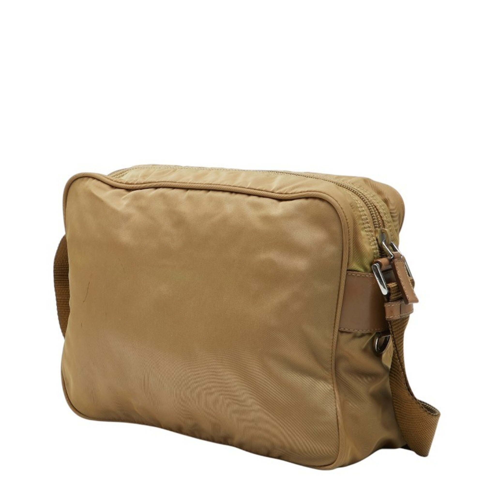 Prada Beige Brown Nylon Leather Shoulder Bag (Pre-Owned)
