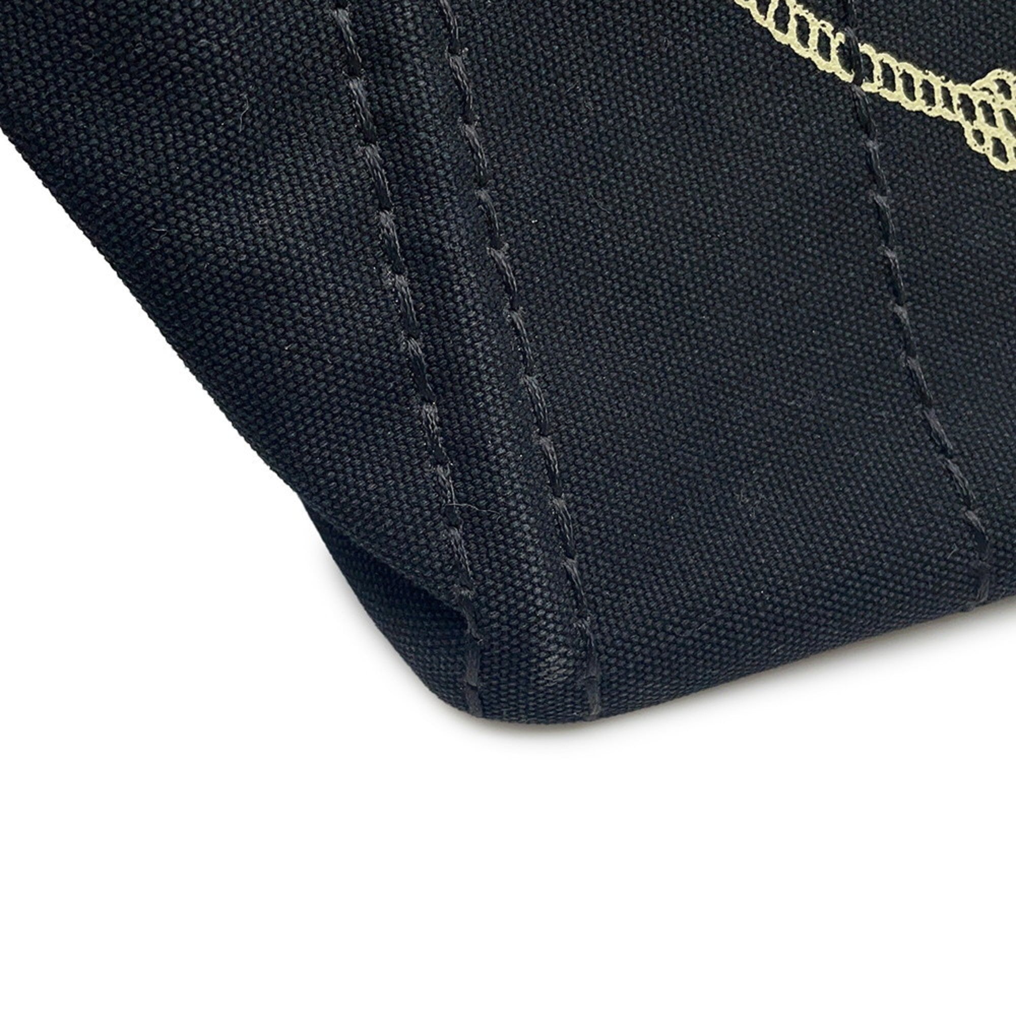 Prada Canapa Black Canvas Wood Handbag Shoulder Bag (Pre-Owned)