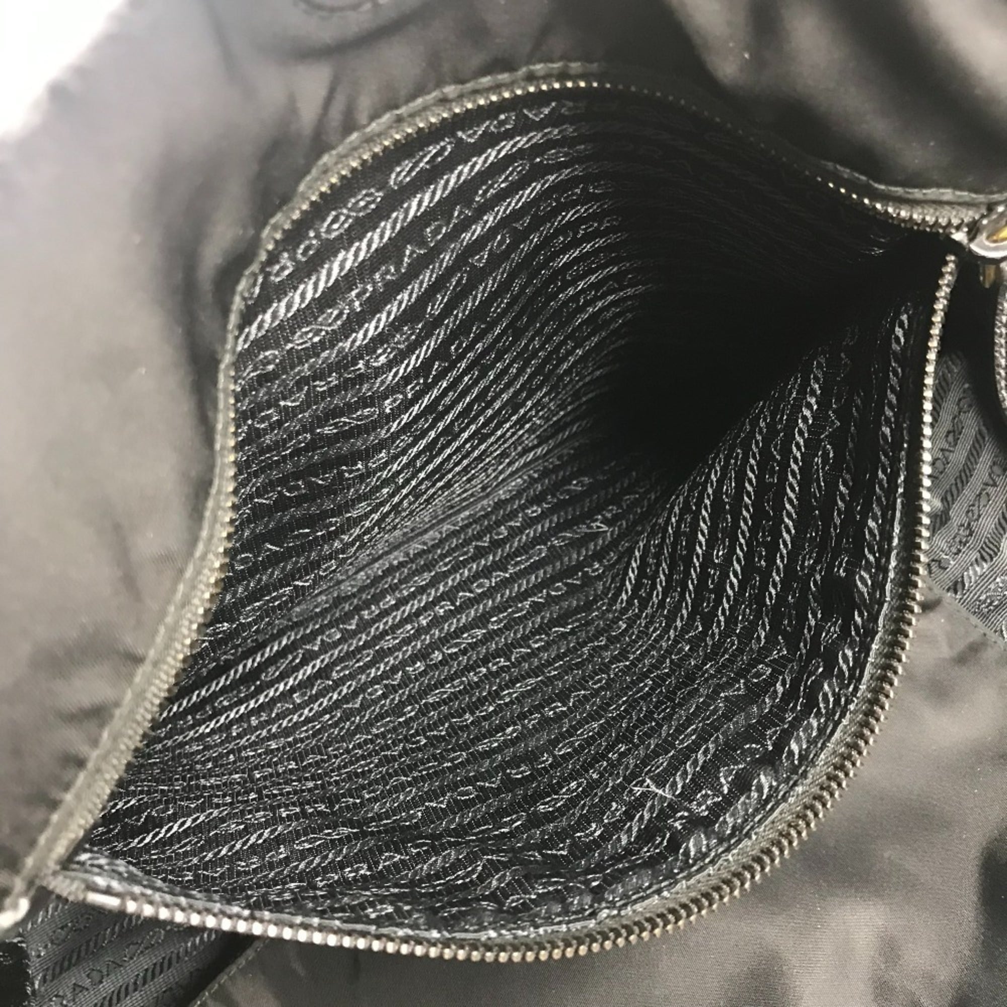 Prada Black Blue Leather Nylon Shoulder Bag Tote Bag (Pre-Owned)