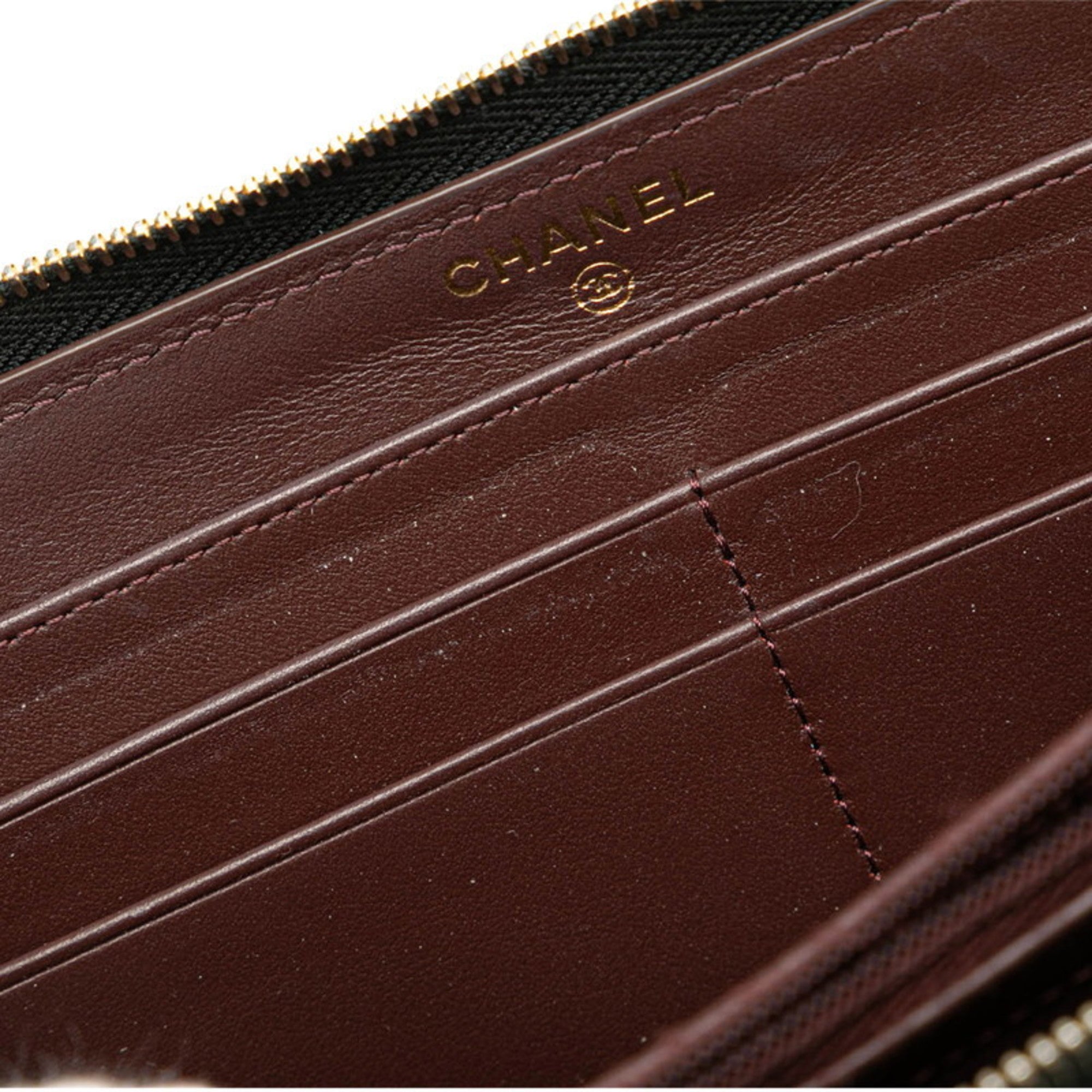 Chanel Black Grained Calfskin Long Wallet (Bi-Fold) (Pre-Owned)