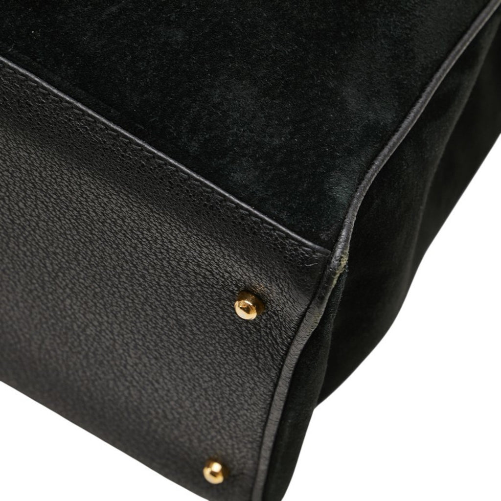 Gucci Bamboo Black Suede Leather Shoulder Bag Tote Bag (Pre-Owned)