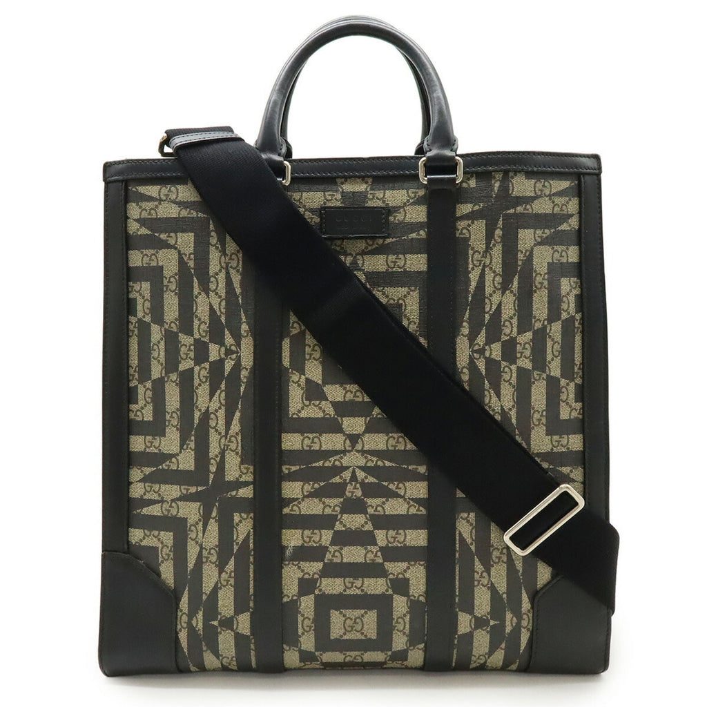 Gucci Beige Black Gg Supreme Leather Shoulder Bag Tote Bag (Pre-Owned)