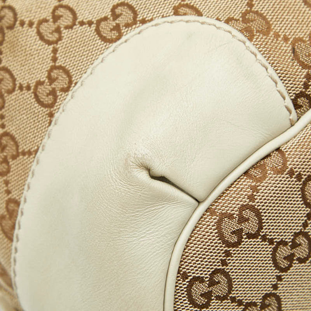 Gucci Beige Brown Canvas Leather Shoulder Bag Tote Bag (Pre-Owned)