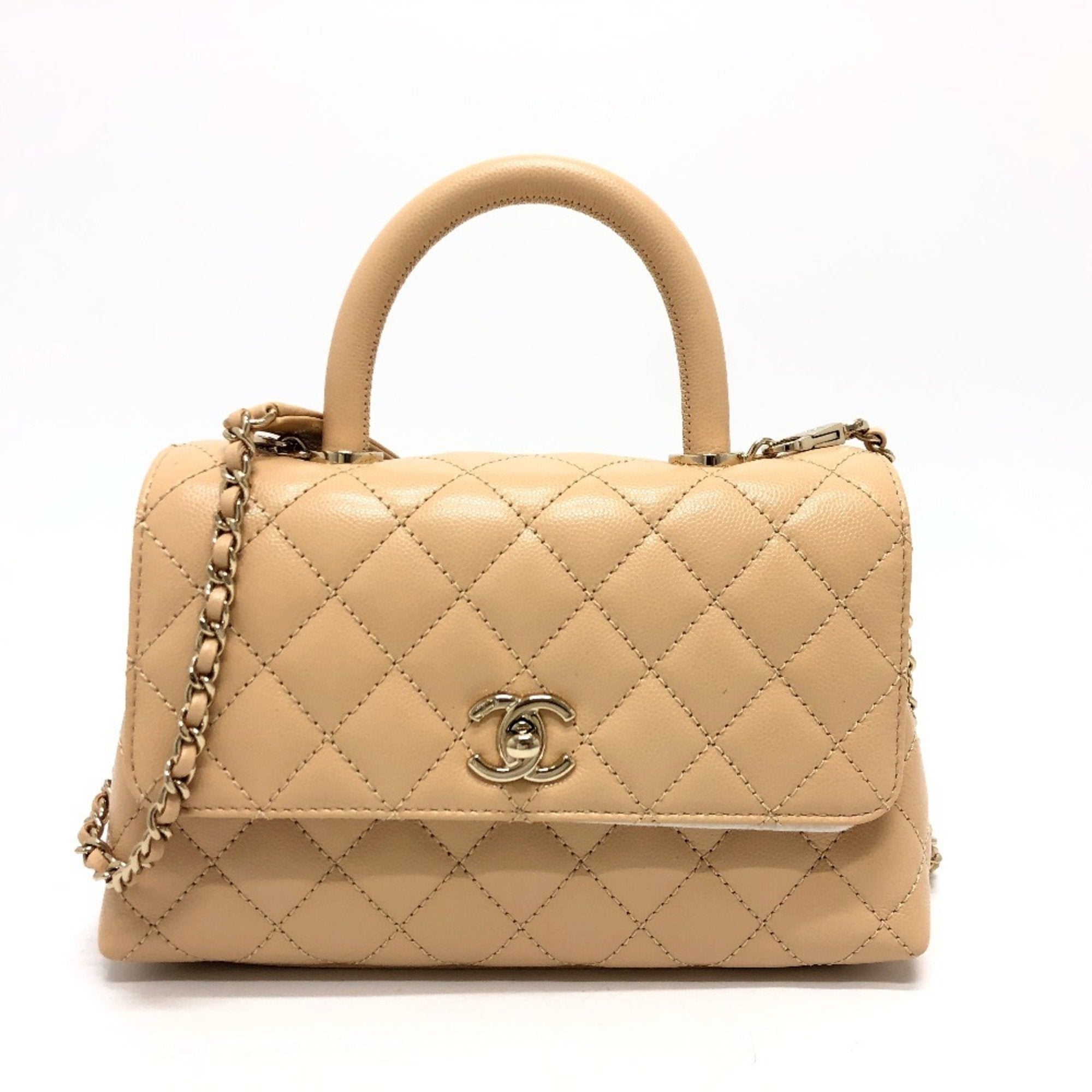 Chanel Beige Grained Calfskin Handbag Shoulder Bag (Pre-Owned)