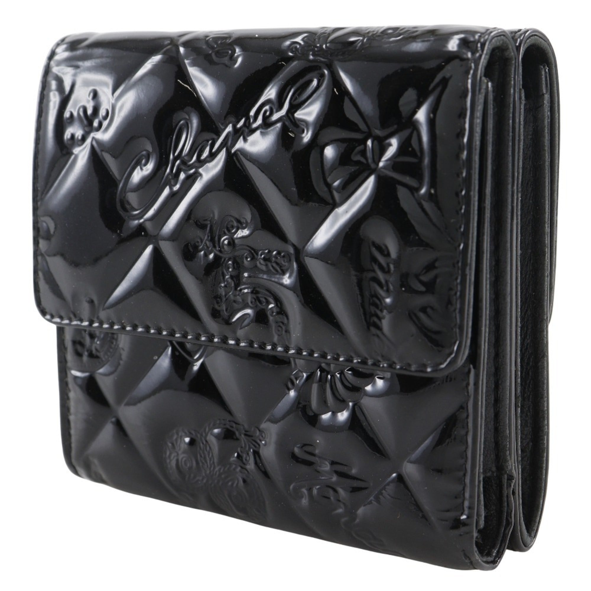 Chanel Black Patent Leather Wallet (Tri-Fold) (Pre-Owned)