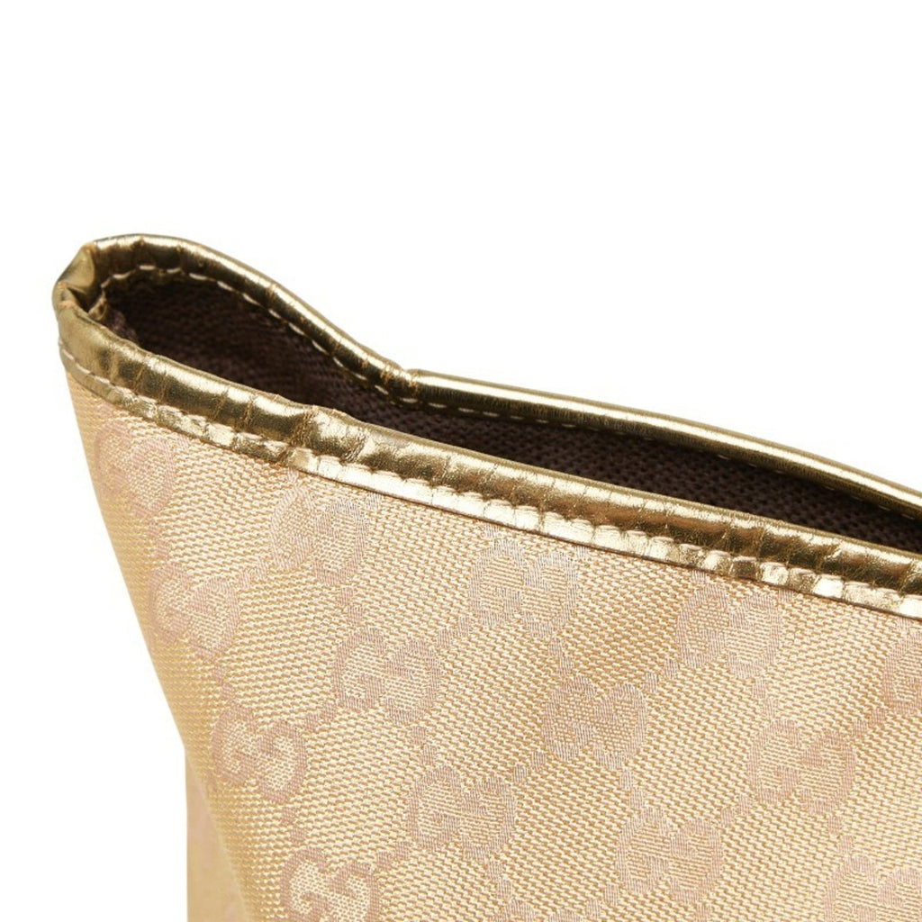 Gucci Beige Gold Canvas Leather Handbag Tote Bag (Pre-Owned)