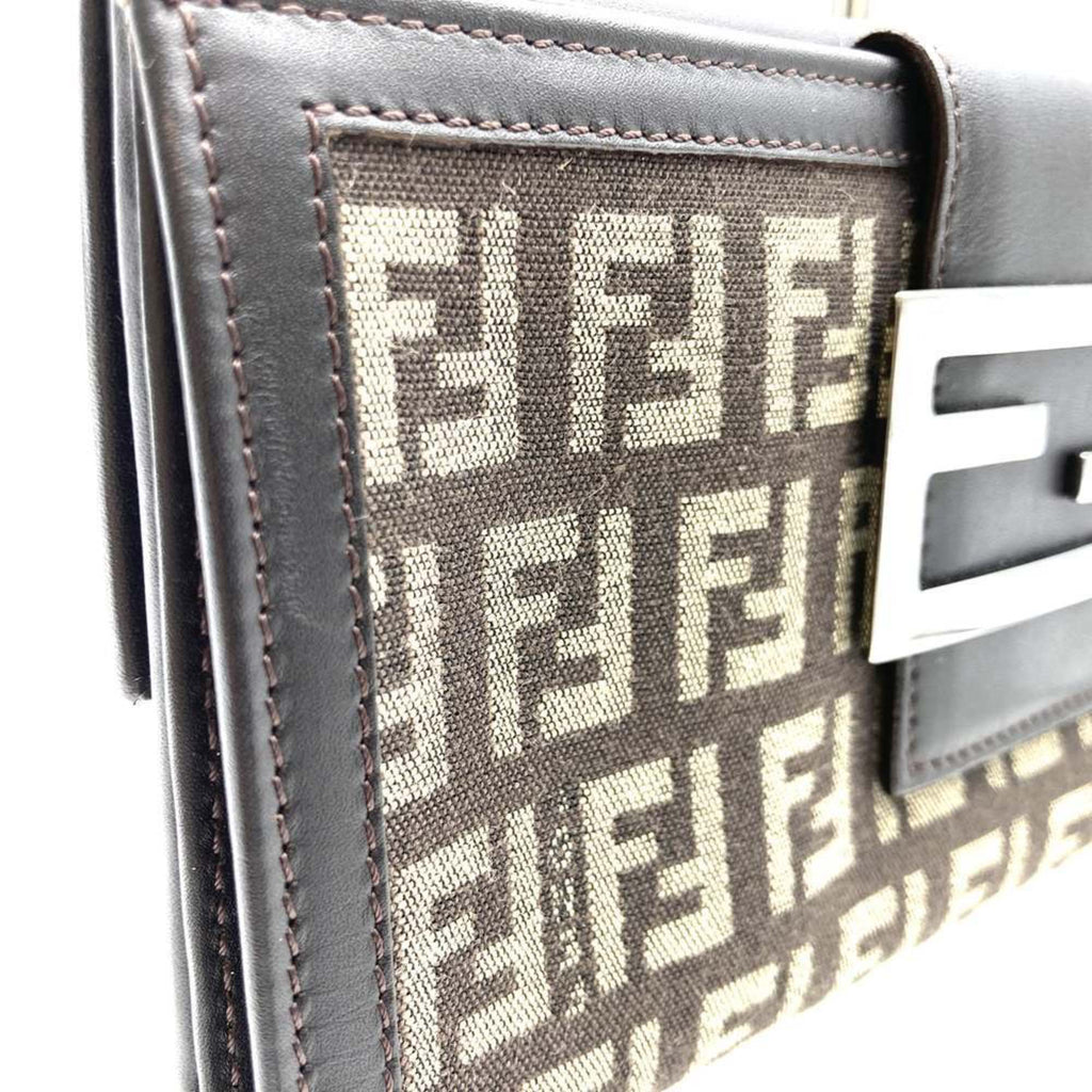 Fendi Zucchino Brown Canvas Long Wallet (Bi-Fold) (Pre-Owned)