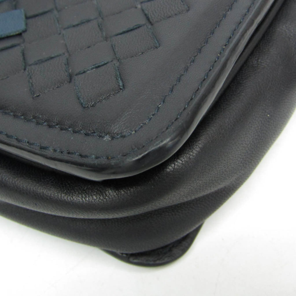 Bottega Veneta Belt Flap Camera Bag Intrecciato Nappa Navy Leather Shoulder Bag Bag (Pre-Owned)