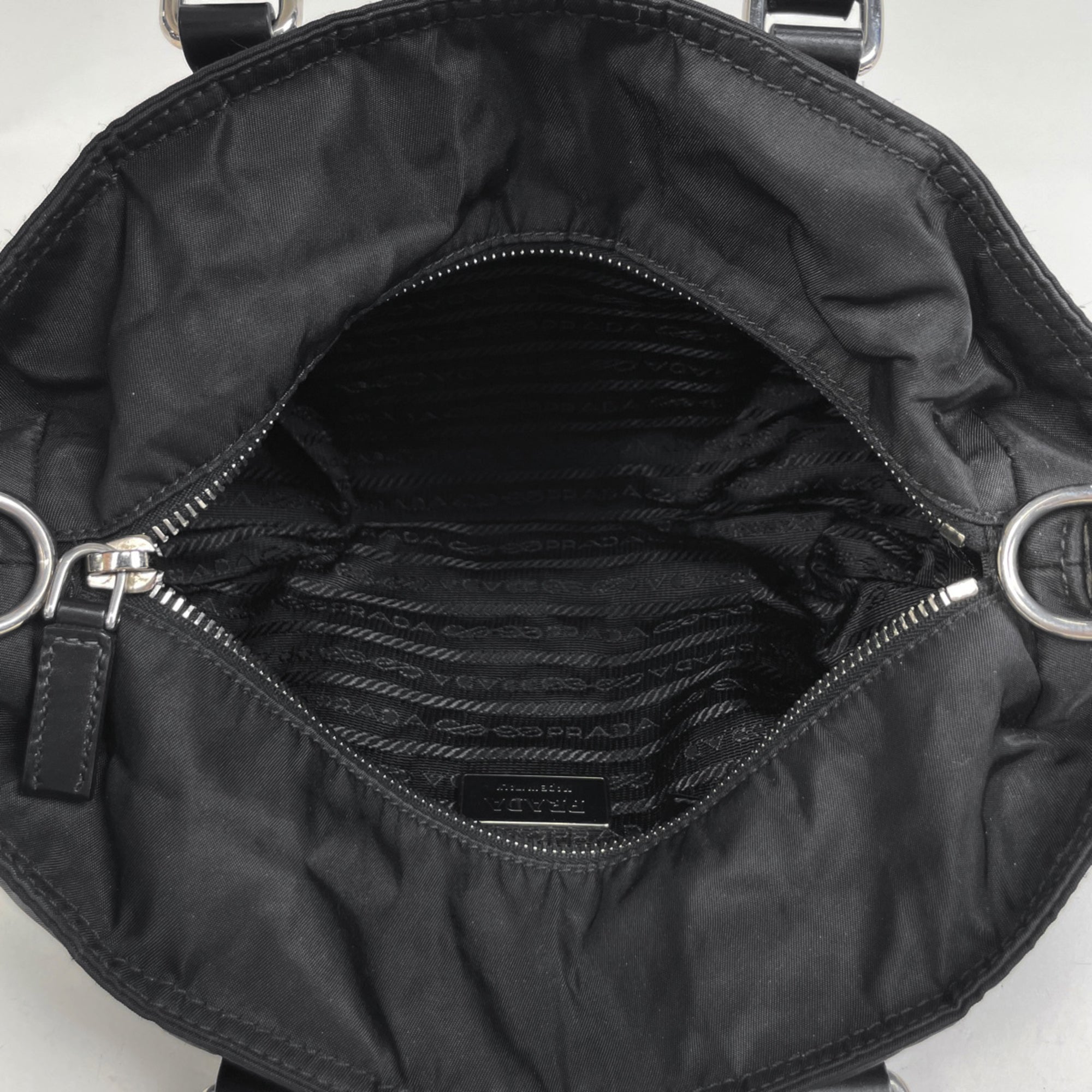 Prada Black Nylon Leather Handbag Shoulder Bag (Pre-Owned)