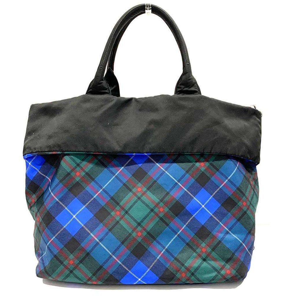 Prada Black Blue Nylon Leather Handbag Shoulder Bag (Pre-Owned)