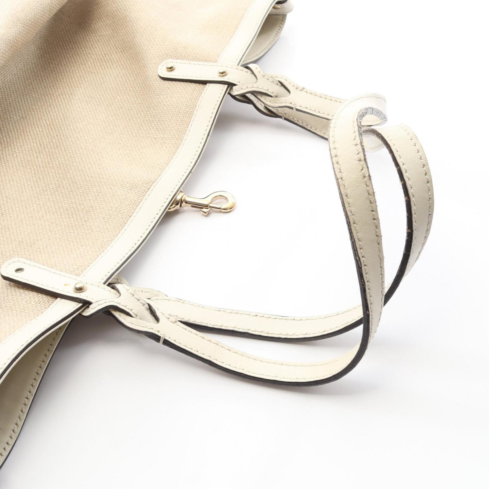 Gucci Beige Canvas Leather Tote Bag (Pre-Owned)