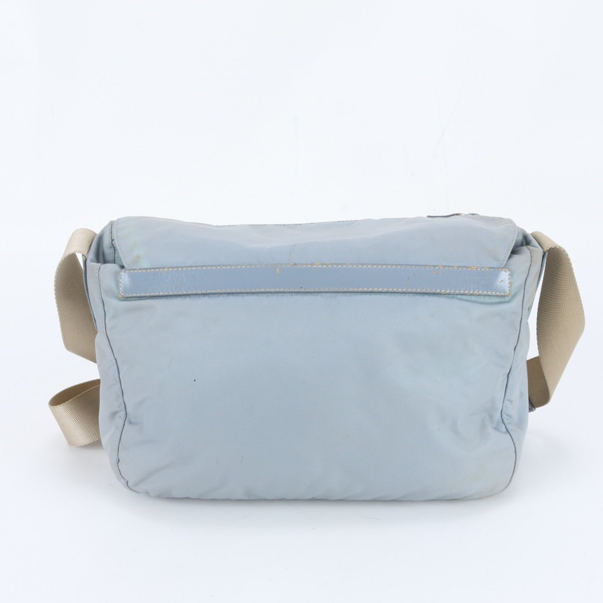 Prada Beige Blue Nylon Leather Shoulder Bag (Pre-Owned)