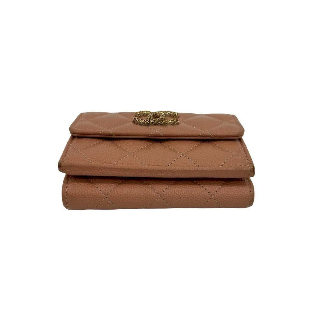 Chanel Beige Pink Grained Calfskin Wallet (Tri-Fold) (Pre-Owned)