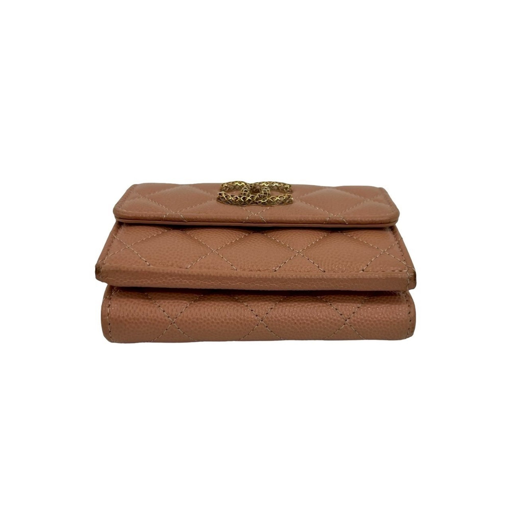 Chanel Beige Pink Grained Calfskin Wallet (Tri-Fold) (Pre-Owned)