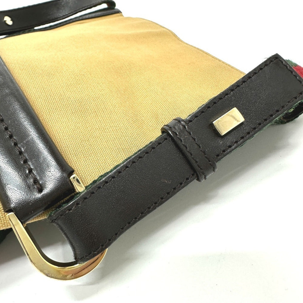 Gucci Beige Leather Canvas Shoulder Bag (Pre-Owned)