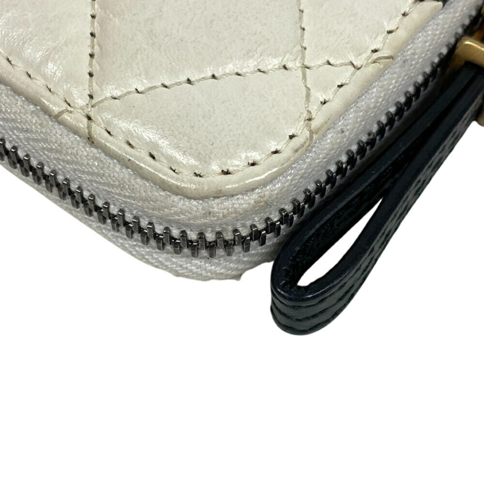 Chanel Black White Leather Coin Purse/Coin Case (Pre-Owned)