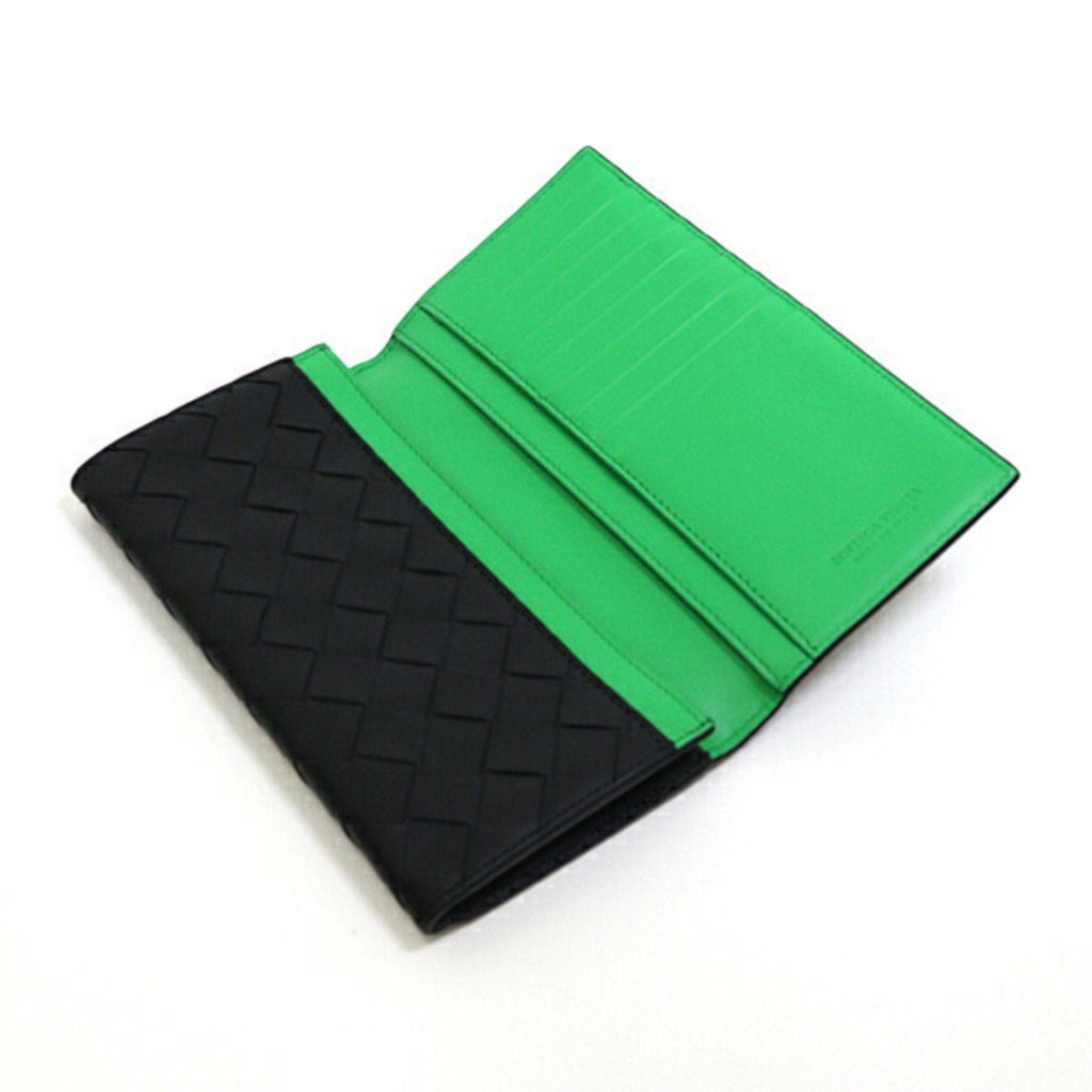 Bottega Veneta Black Green Leather Long Wallet (Bi-Fold) (Pre-Owned)