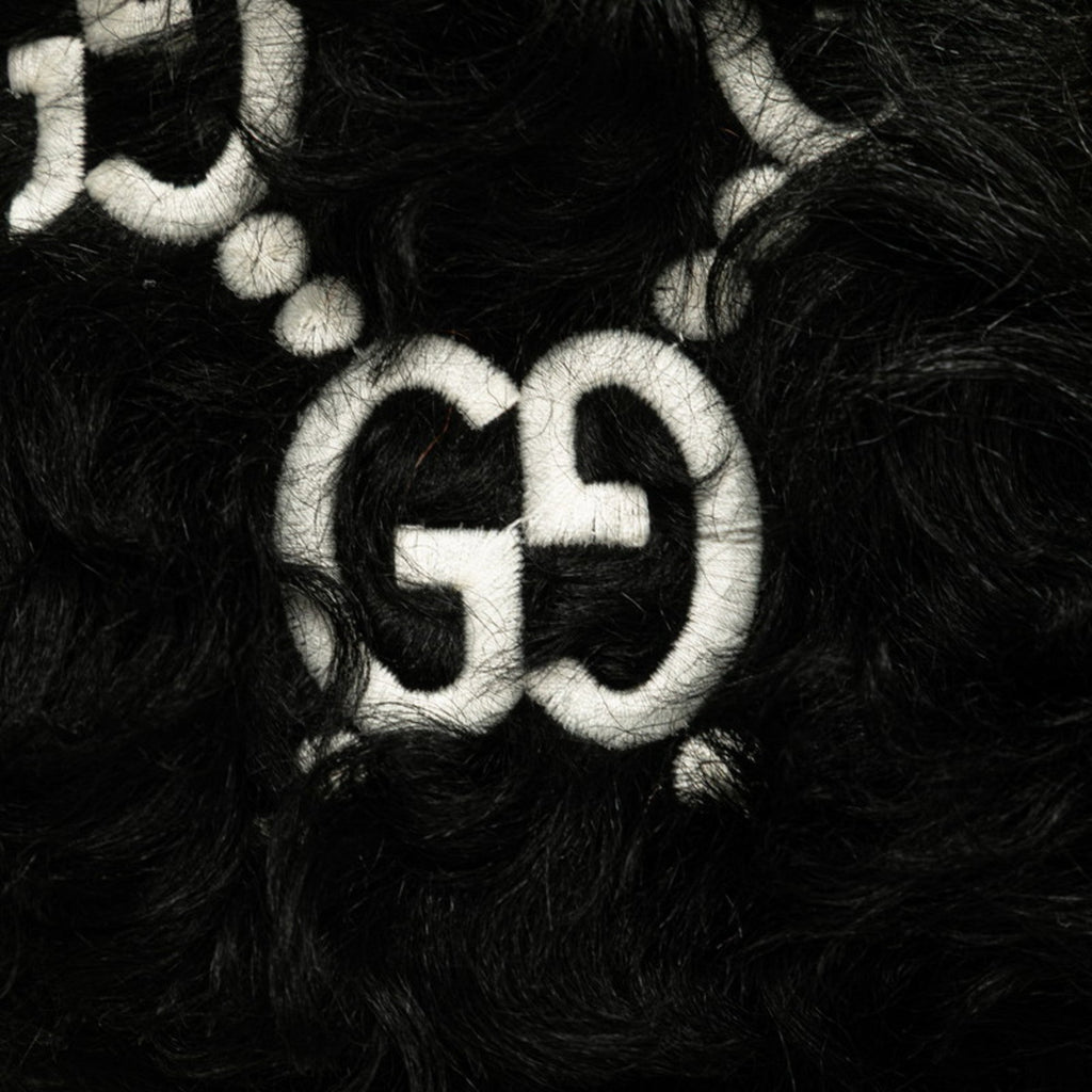 Gucci Black White Faux Fur Leather Handbag Shoulder Bag (Pre-Owned)