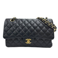 Chanel Gold Black Grained Calfskin Leather Chain/Shoulder Wallet (Pre-Owned)