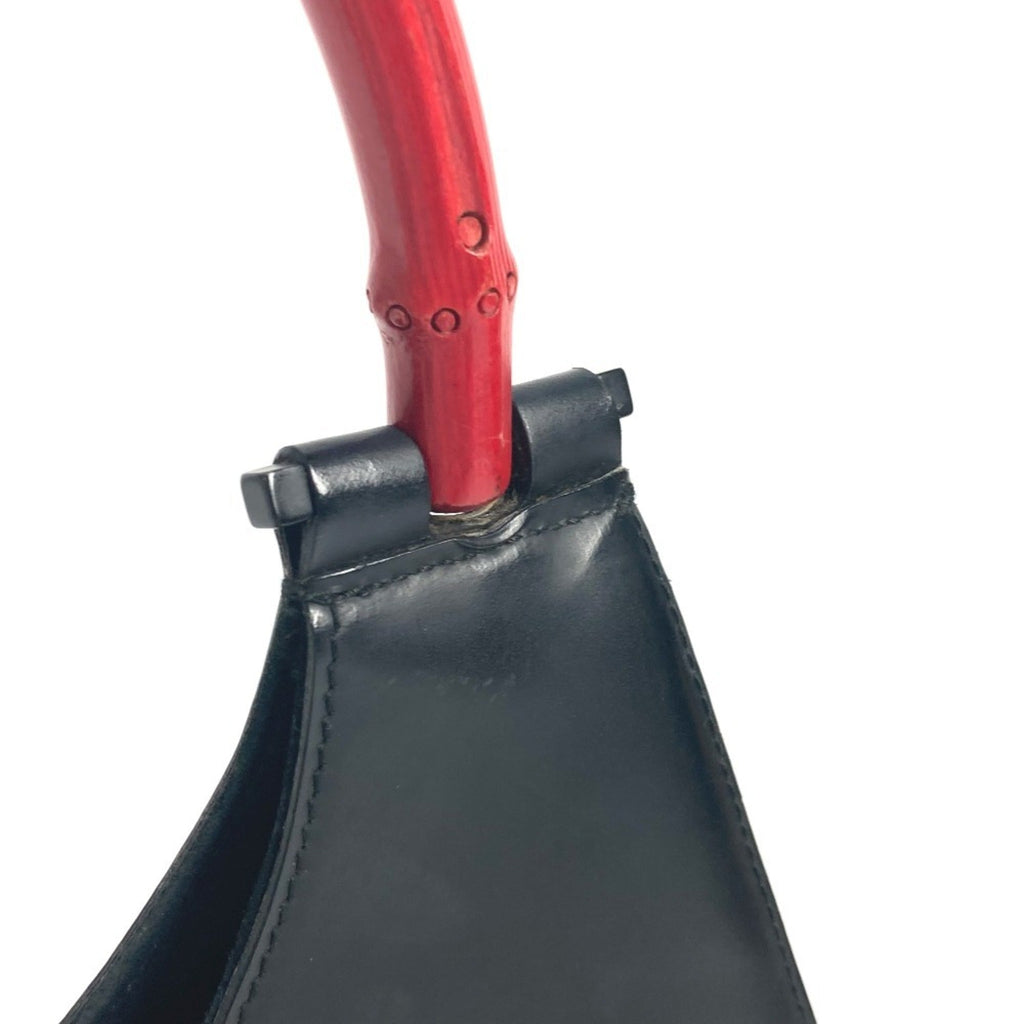 Gucci Black Red Color Leather Handbag Shoulder Bag (Pre-Owned)
