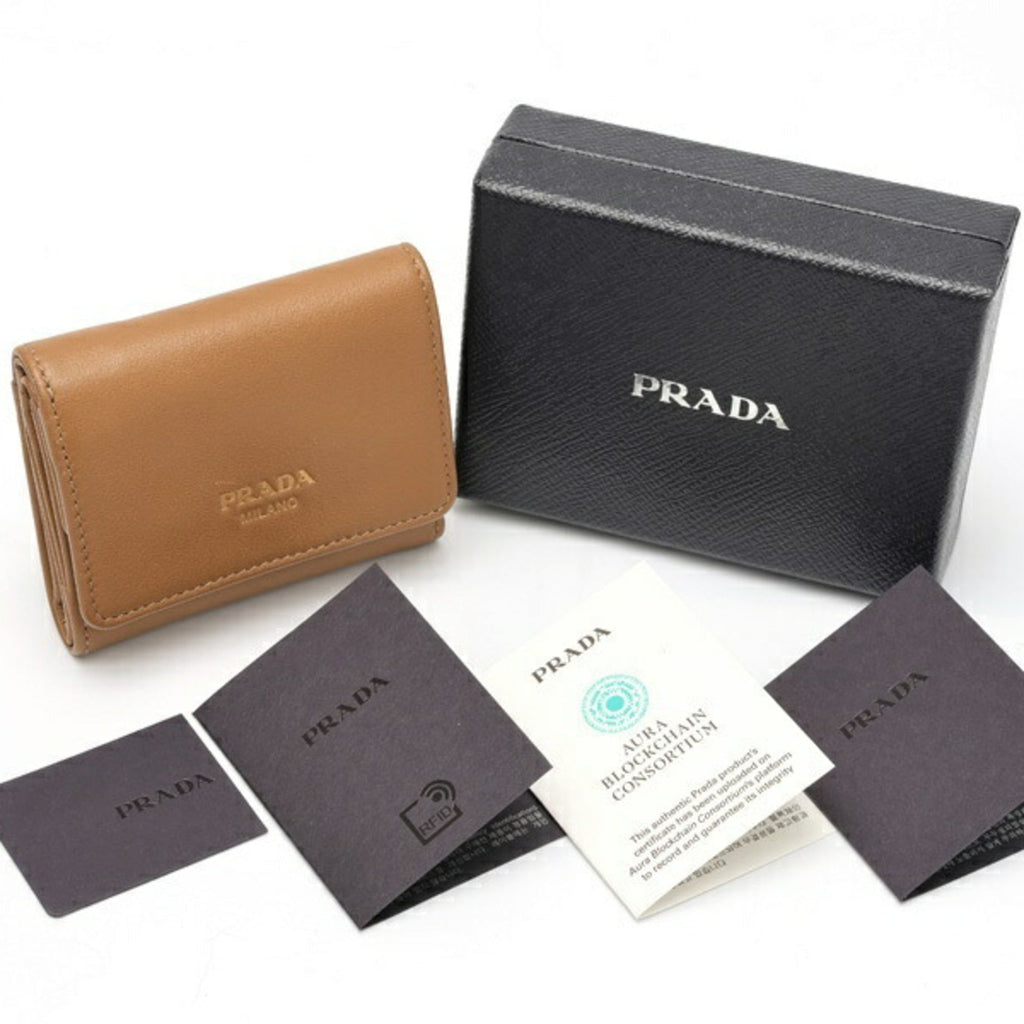 Prada Brown Leather Wallet (Tri-Fold) (Pre-Owned)
