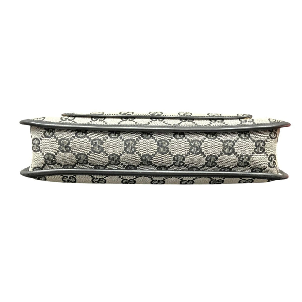 Gucci Beige Black Canvas Leather Shoulder Bag (Pre-Owned)