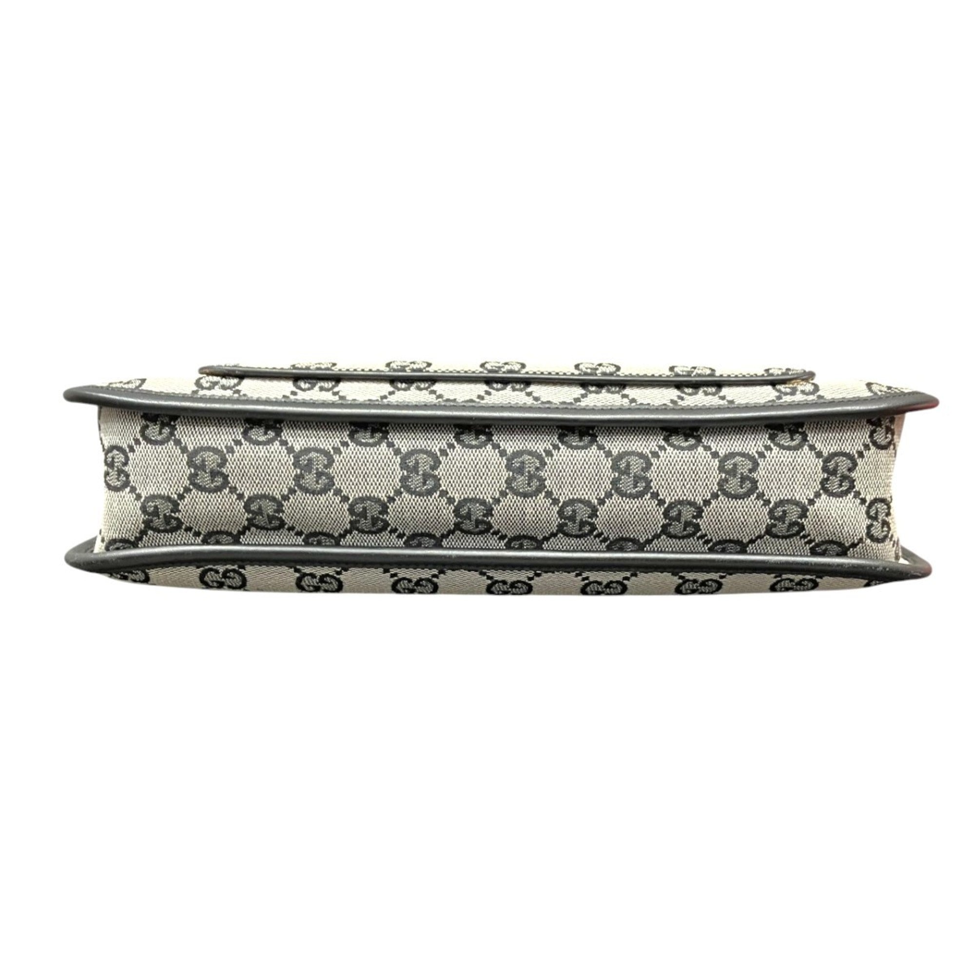 Gucci Beige Black Canvas Leather Shoulder Bag (Pre-Owned)