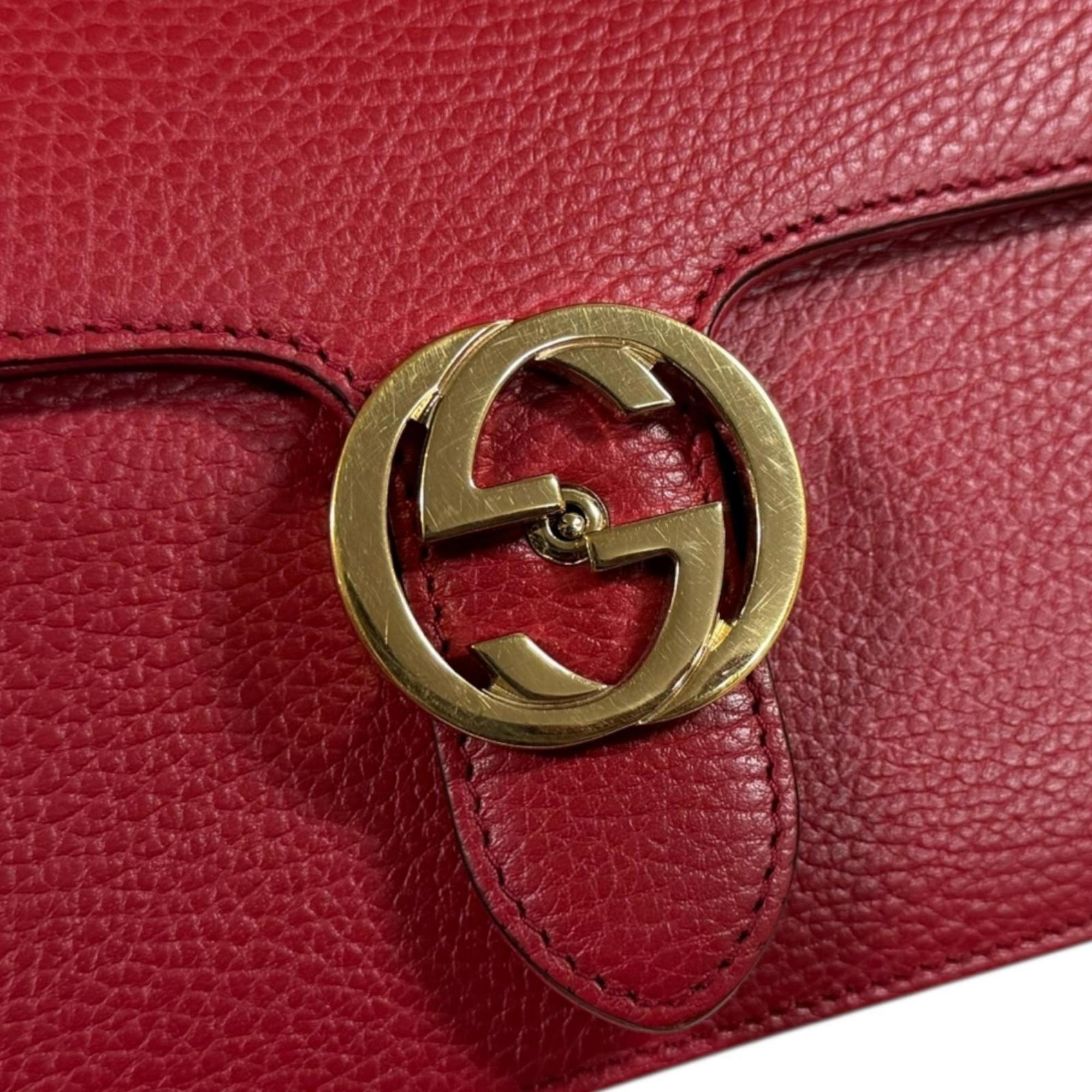 Gucci Red Color Leather Shoulder Bag (Pre-Owned)