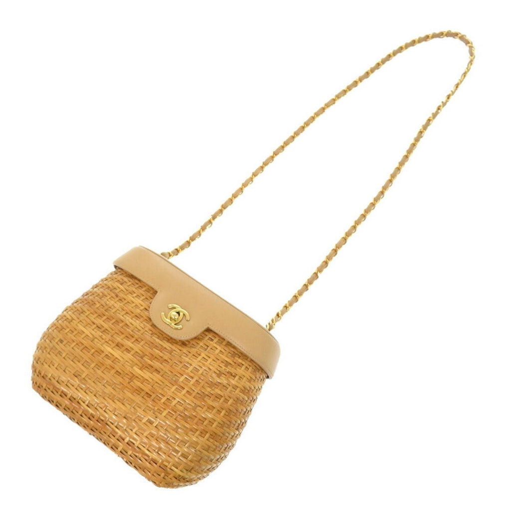 Chanel Beige Straw Leather Shoulder Bag (Pre-Owned)