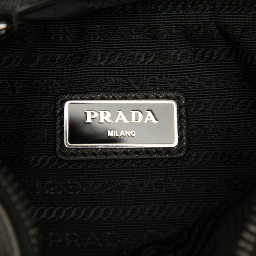Prada Black Gray Nylon Leather Shoulder Bag (Pre-Owned)