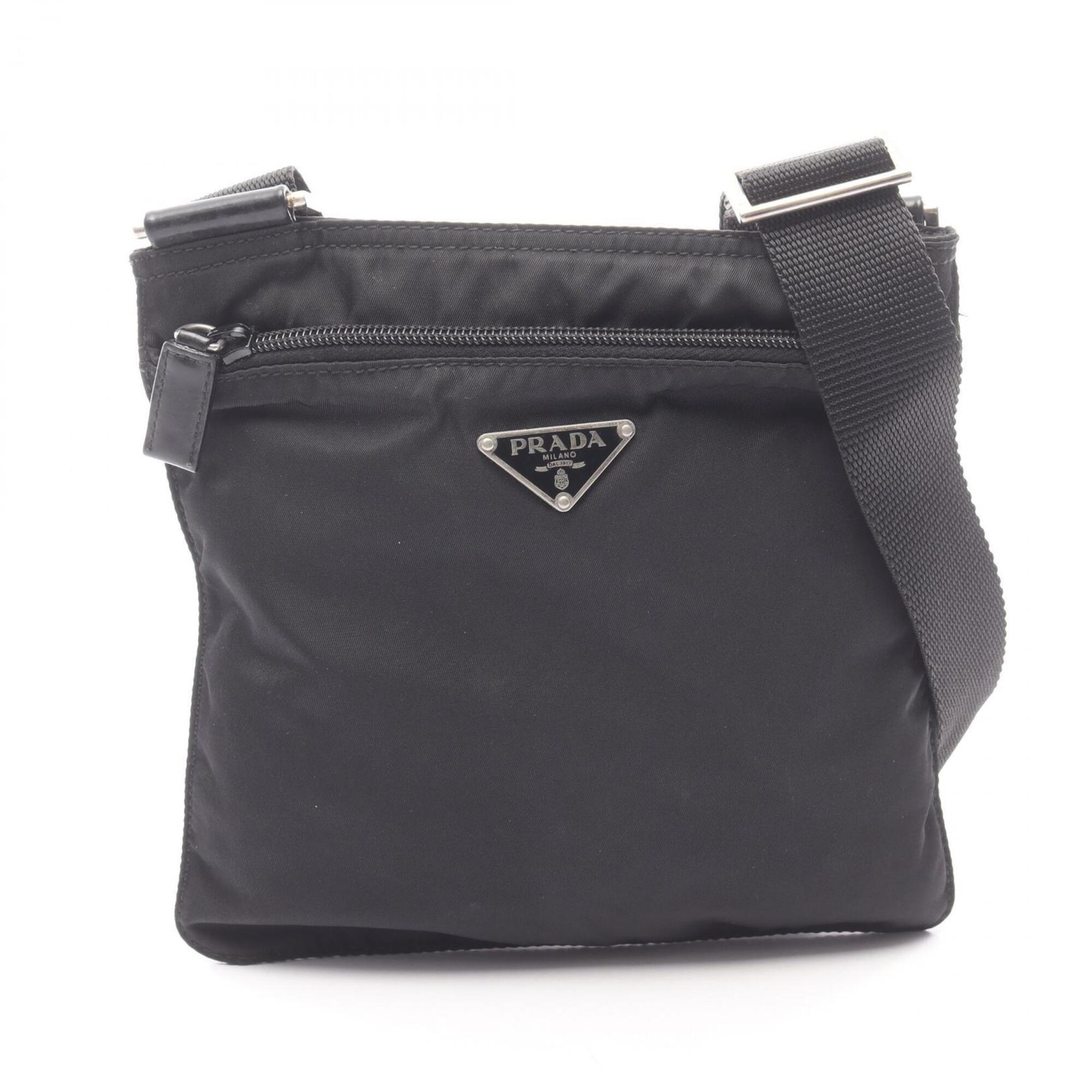 Prada Black Nylon Leather Handbag Shoulder Bag (Pre-Owned)