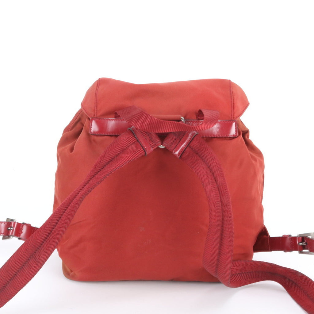 Prada Red Color Nylon Leather Backpack (Pre-Owned)