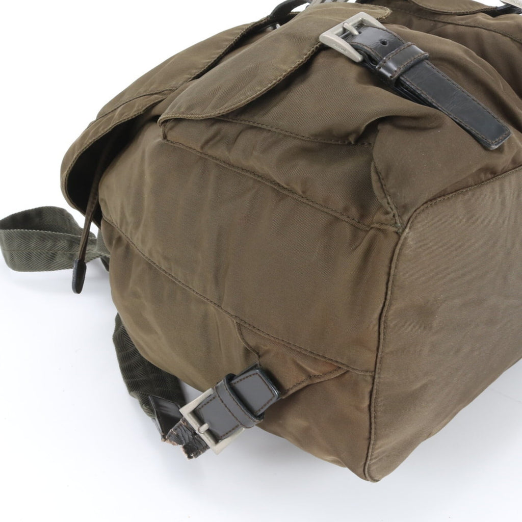 Prada Brown Green Khaki Nylon Leather Backpack (Pre-Owned)