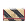 Gucci Beige Black Red Color Leather Long Wallet (Bi-Fold) (Pre-Owned)