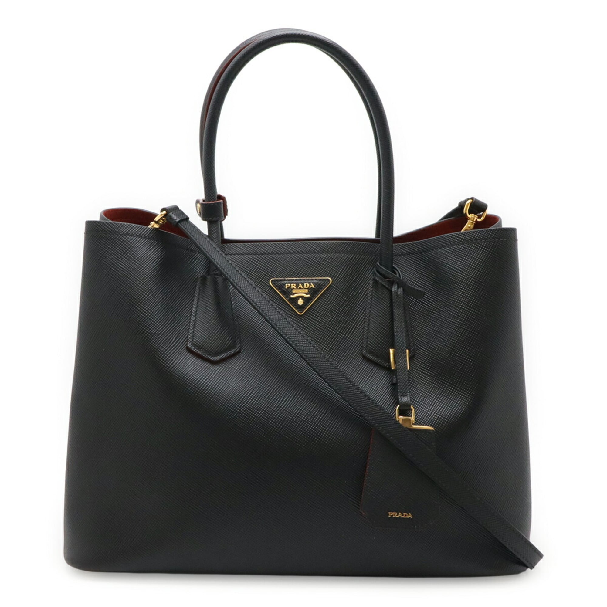 Prada Saffiano Black Nero Leather Shoulder Bag Tote Bag (Pre-Owned)
