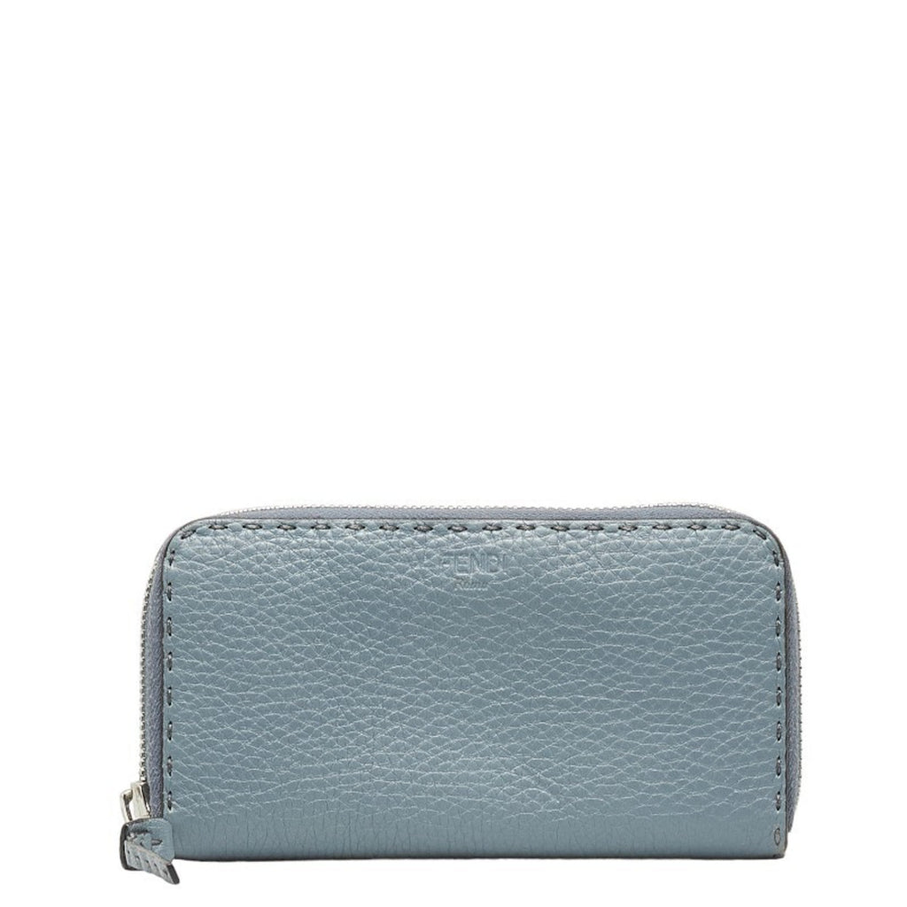 Fendi Blue Gray Leather Long Wallet (Bi-Fold) (Pre-Owned)