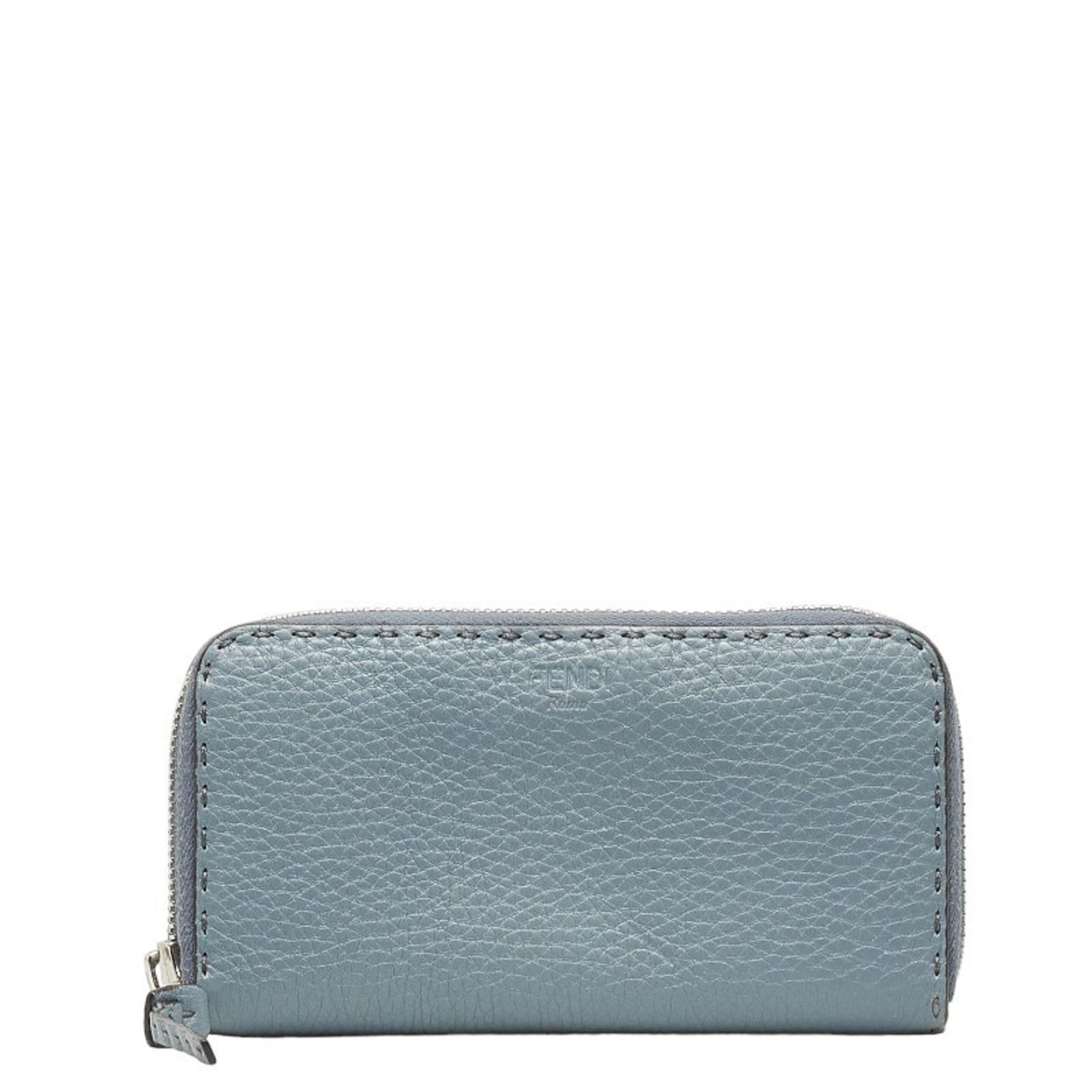 Fendi Blue Gray Leather Long Wallet (Bi-Fold) (Pre-Owned)