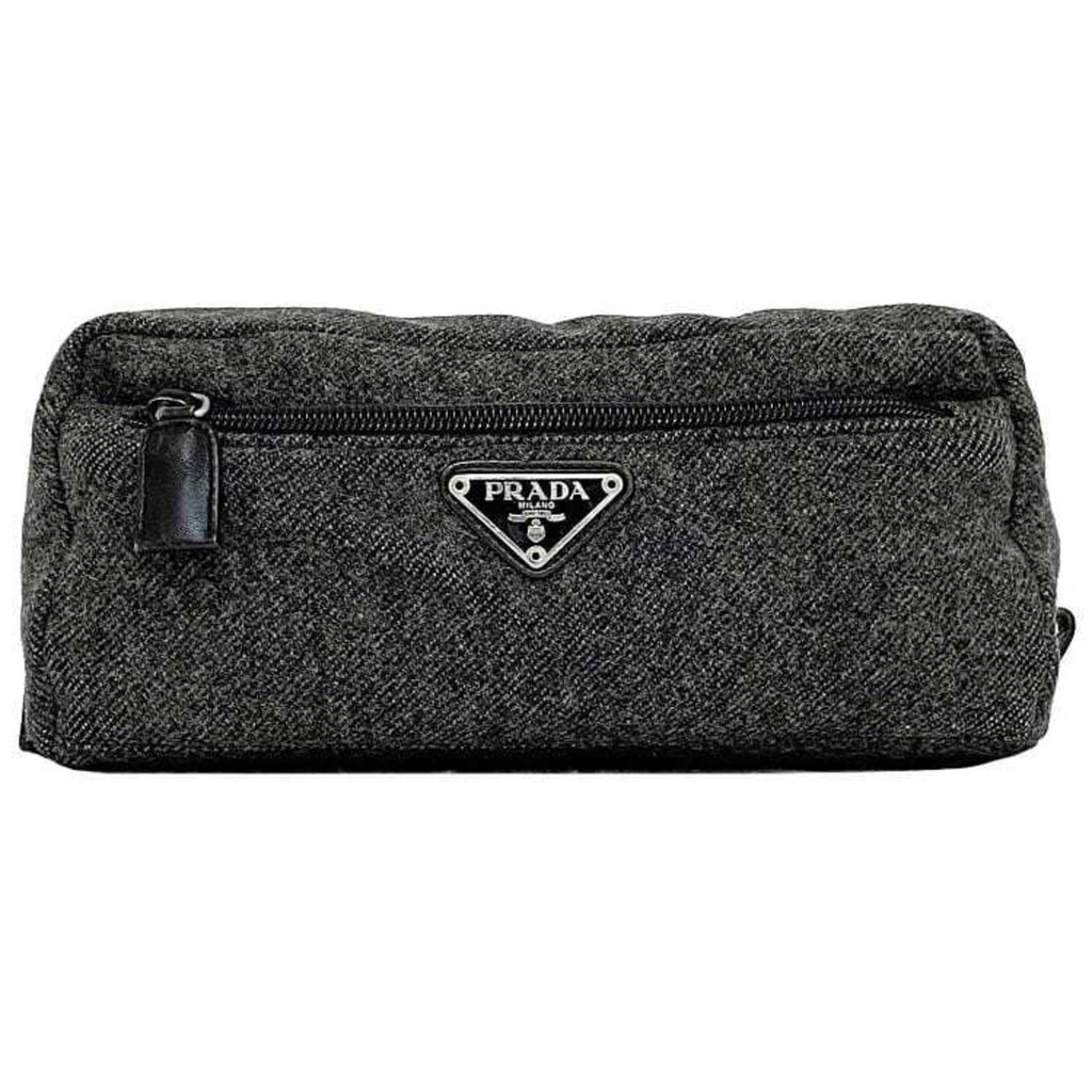 Prada Gray Tweed Wool Nylon Pouch (Pre-Owned)
