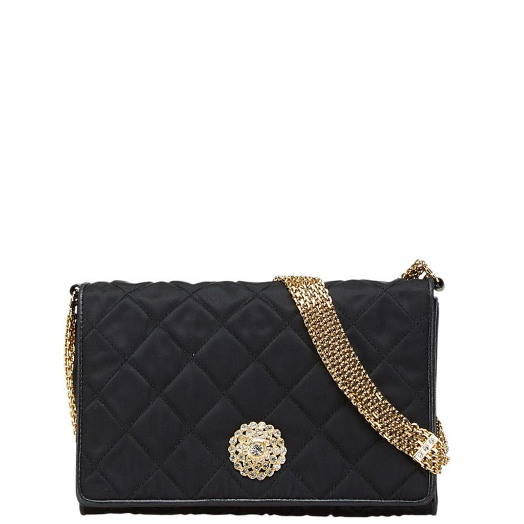 Chanel Black Satin Leather Shoulder Bag (Pre-Owned)