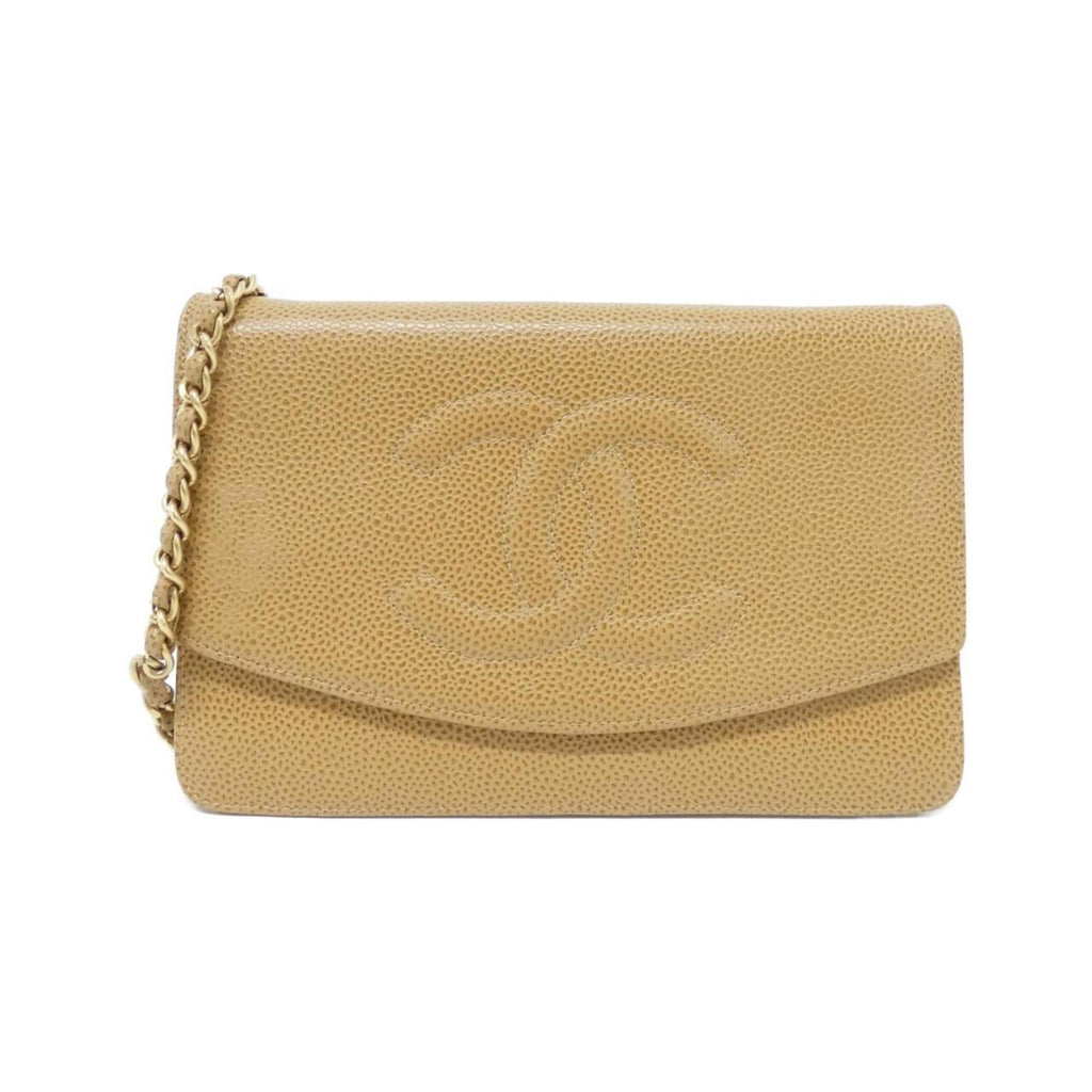Chanel Beige Grained Calfskin Chain/Shoulder Wallet (Pre-Owned)