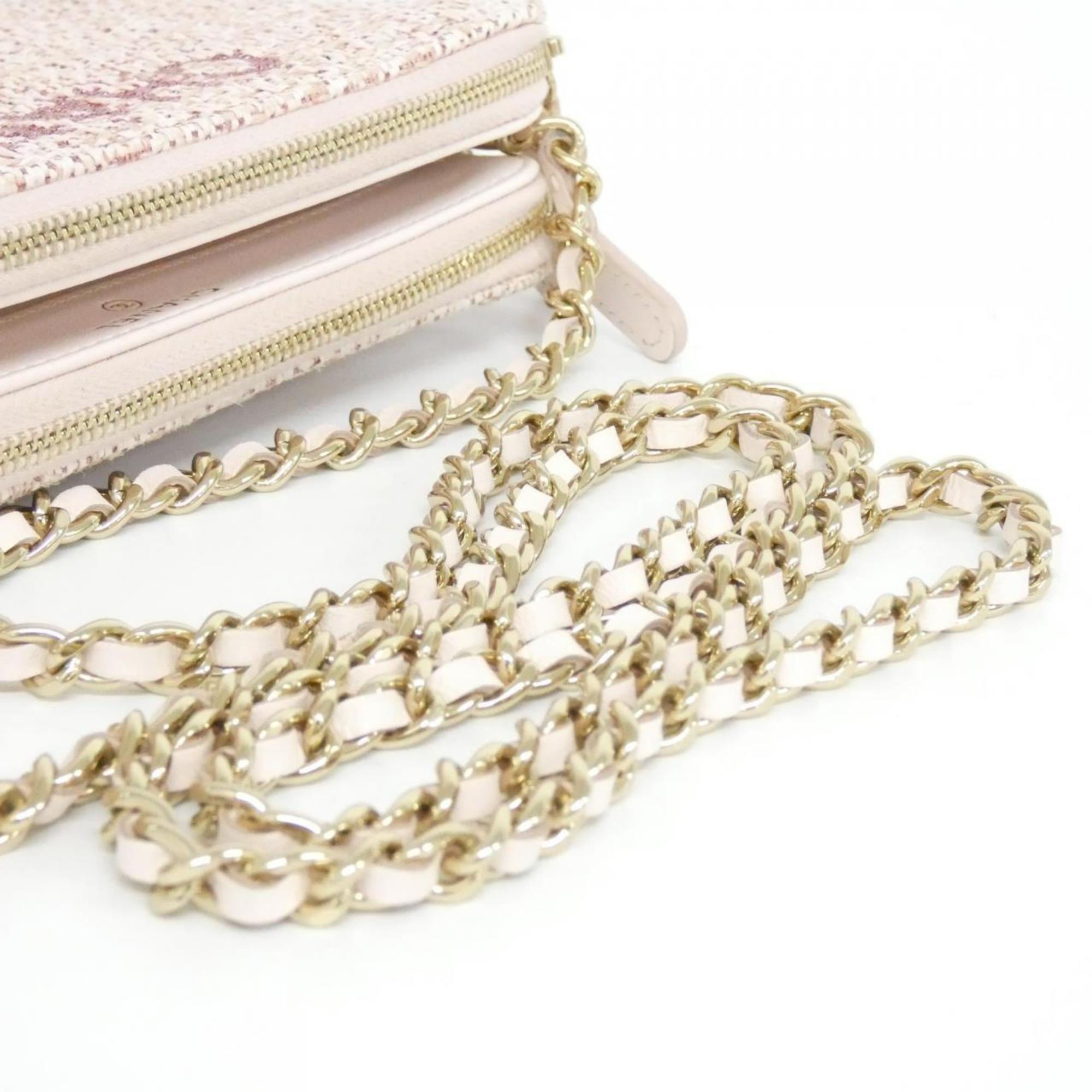 Chanel Pink Canvas Nylon Chain/Shoulder Wallet (Pre-Owned)