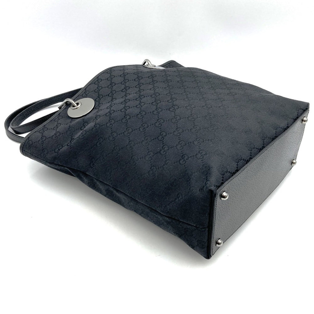 Gucci Gg Canvas Black Gg Canvas Leather Handbag Tote Bag (Pre-Owned)