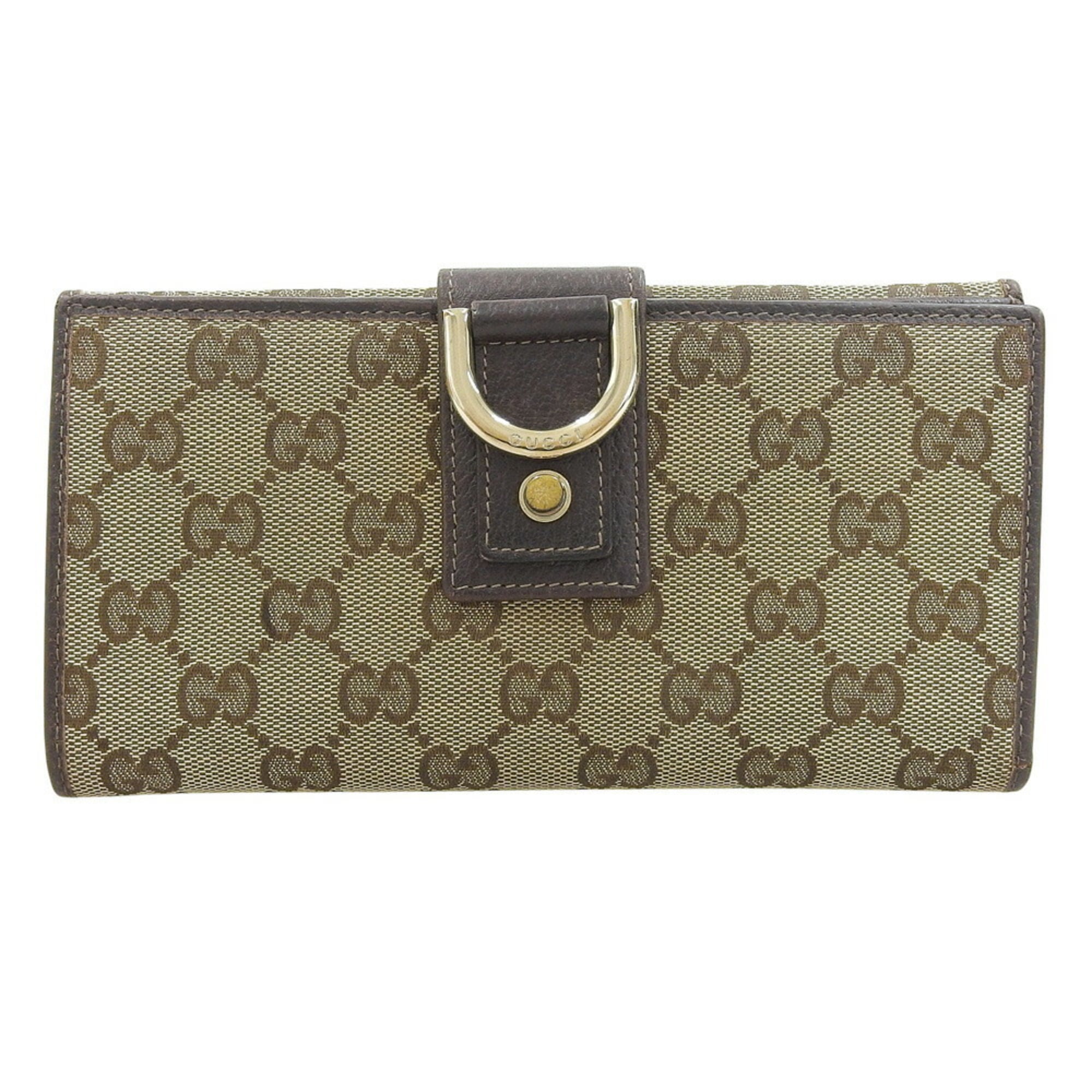 Gucci Beige Dark Brown Gg Canvas Long Wallet (Bi-Fold) (Pre-Owned)