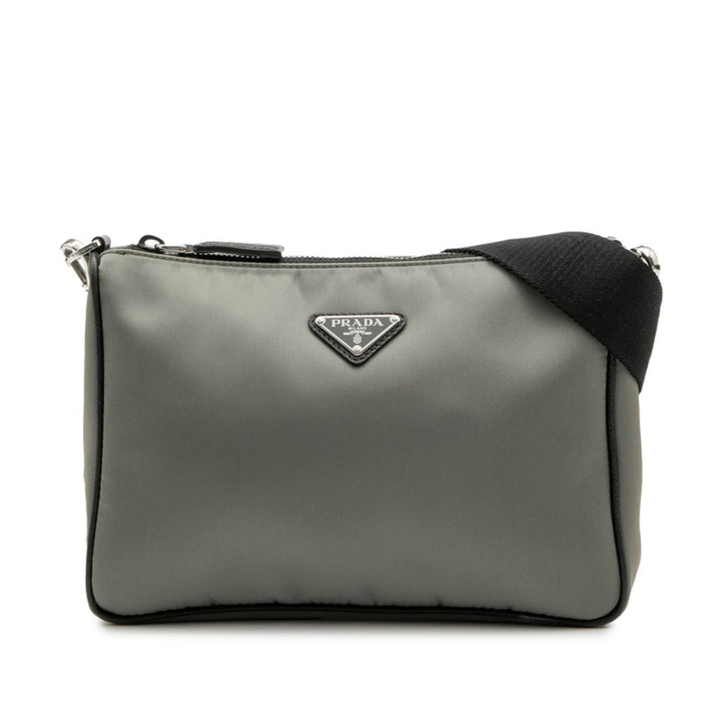 Prada Black Gray Nylon Leather Shoulder Bag (Pre-Owned)